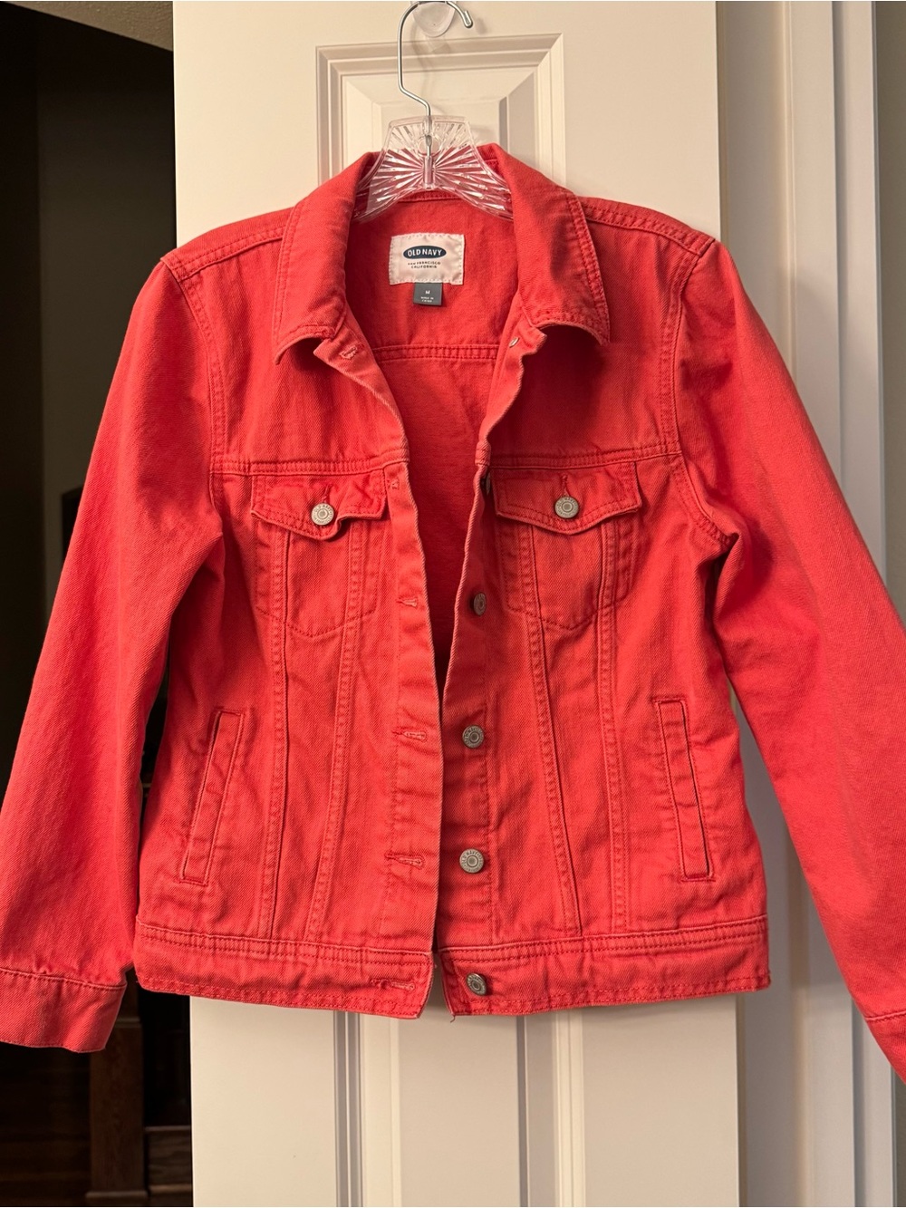 Old Navy Coral-Red Denim Jacket Size Medium
